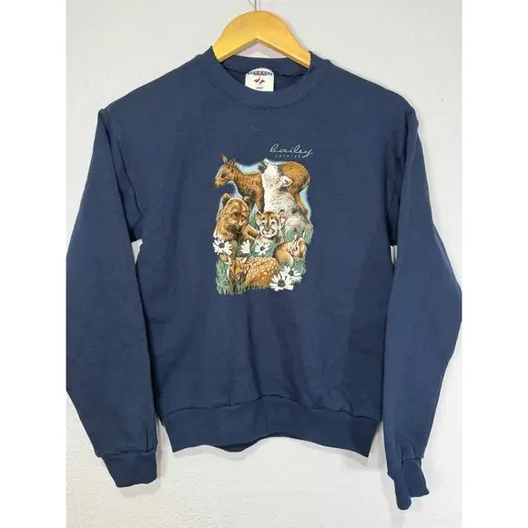 Vintage Jerzees Sweatshirt Bailey CO Youth L Wildlife Naturecore Cottagecore - Picture 1 of 8